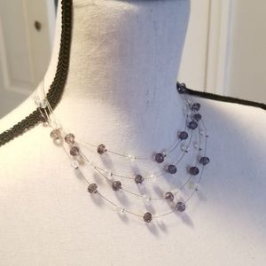 Avon Purple Beaded Necklace + Earrings set